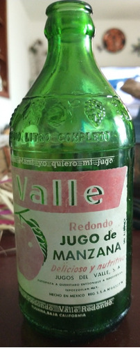 Botella Antigua Vintage De Vidrio Verde Jugo Valle Redondo