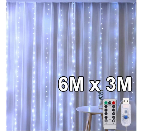 W Cadena De Luces Led De 6 X 3 Metros, 8 Modos De Luz
