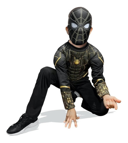 Disfraz De Spiderman Con Máscara Niño Negro No Way Home