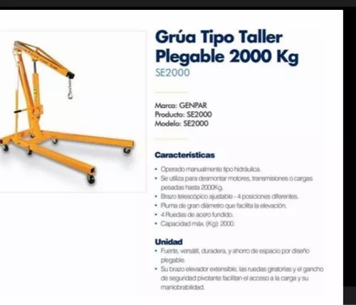 GRÚA TIPO TALLER PLEGABLE 2000 KGS. – Genpar