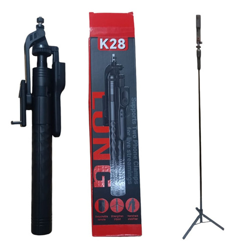 Tripé Pau De Selfie Com Controle Leve E Portátil Até 1.75cm Cor Preto
