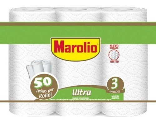 Rollo Cocina Marolio Ultra 3x50 Paños X 2 Unidades
