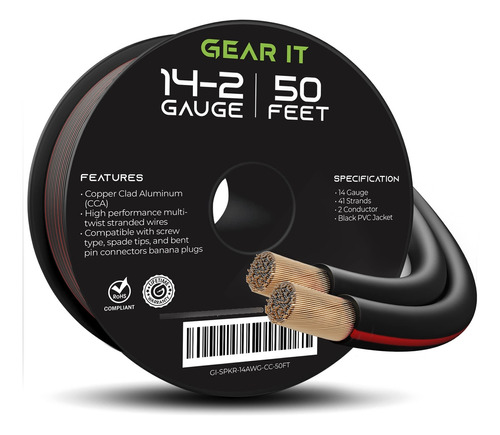 Gearit Pro Series - Cable De Altavoz De Calibre 14 Awg (50 P