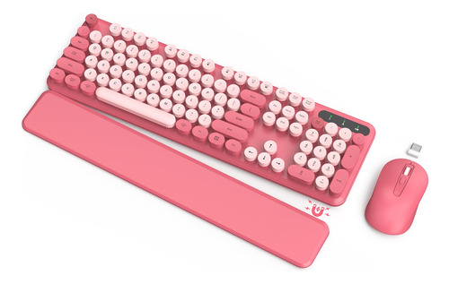 Combo De Teclado Y Mouse Inalambricos, Teclado Retro Rosa Co