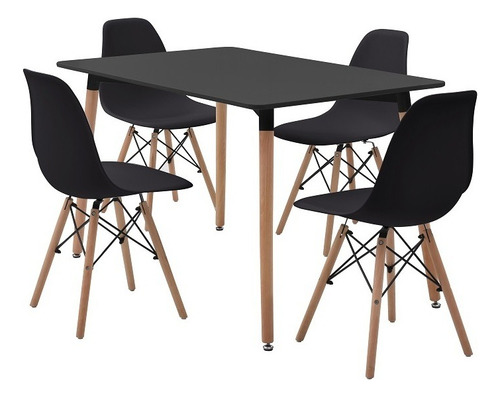 Mesa De Comedor Rectangular Con 4 Sillas Skiptvet Negro Këss