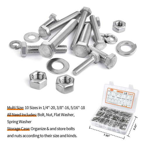Kit De Sortimento De Porcas E Parafusos Hex Head Aidebr 246