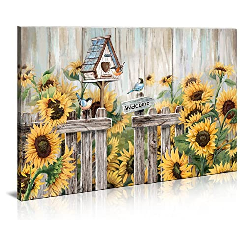 Farmhouse Decor Wall Art Country Style Sunflower Canvas...