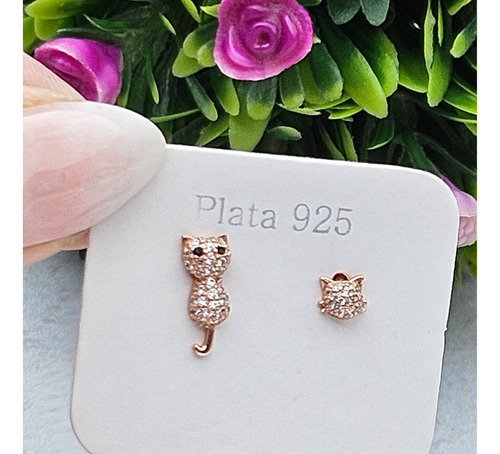 Aros Gatito Micropave Plata 925 Pasantes 