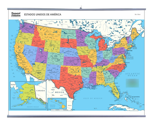 Mapa Estados Unidos (político) Laminado Y Varillado 90x70cm