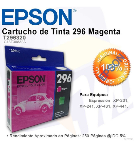 Combo 3 Cartucho Tinta Epson T296 Cian Magenta Amarillo Orig