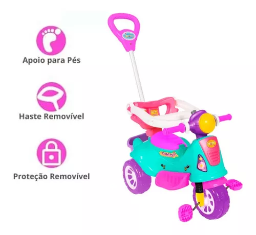 Motoca Colorida Com Haste Direcional Triciclo Infantil Pink