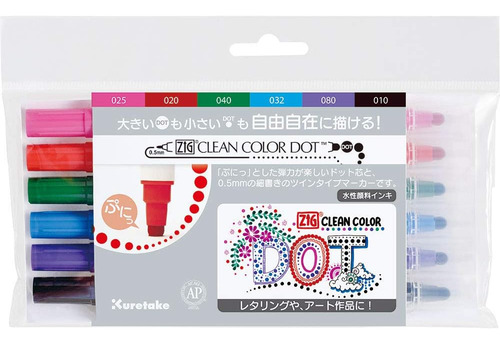 Tc-6100/6v Zig Water-based Pen, Color Dot, 6 Colors
