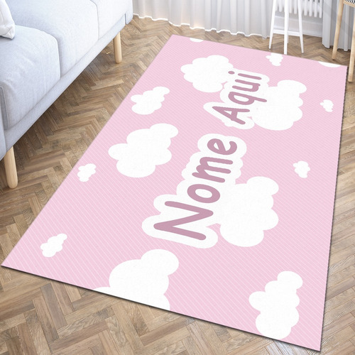 Tapete  Infantil Nuvem 60 X 120 Com Nome Personalizado