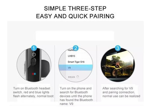 Auricular Manos Libres Mono Bluetooth P/auto V9 C/ Micrófono Negro