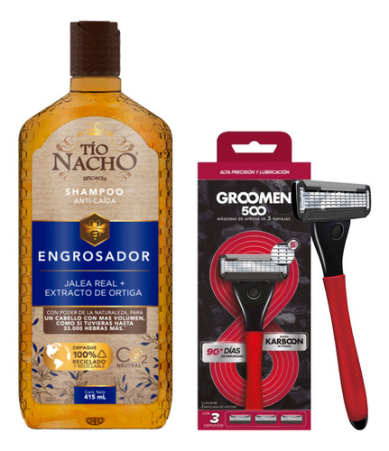  Pack Tío Nacho Shampoo Engrosador +Máquina Groomen 500