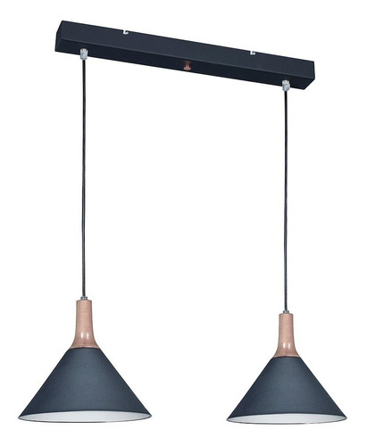 Lampara Colgante Nordico 2 Luces Negro Madera E27 Led Vg 85