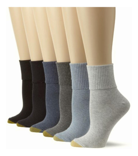 Gold Toe Women's 6 Pack Pair Turn Cuff Socks,