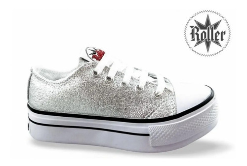 Zapatilla Plataforma Roller Base Alta Plata Brillo 802 Cuota | Cuotas sin  interés