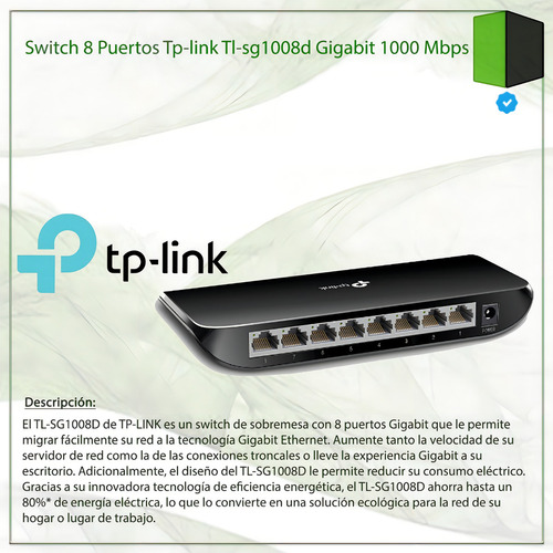 Switch Tp-link Tl-sg1008d 8 Puertos Gigabit Rj-45 2 Gb/s