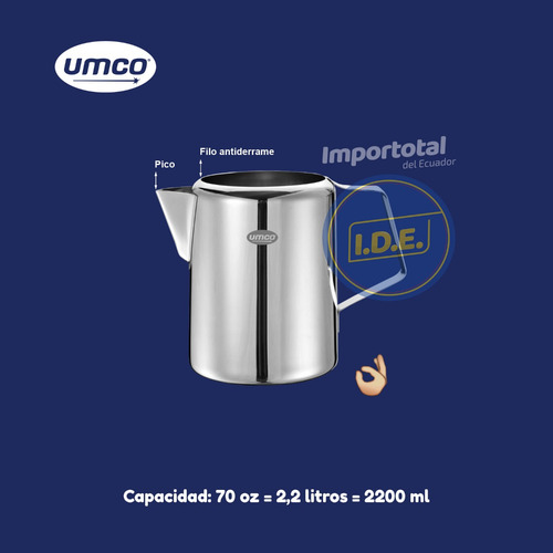 Jarra Lechera De Acero Inoxidable Capuchino 2,2 Lt. / Umco