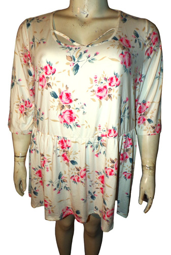 Blusa Crema Flores Coral Talla 4x 28  48/50/52/ Bloomchic 