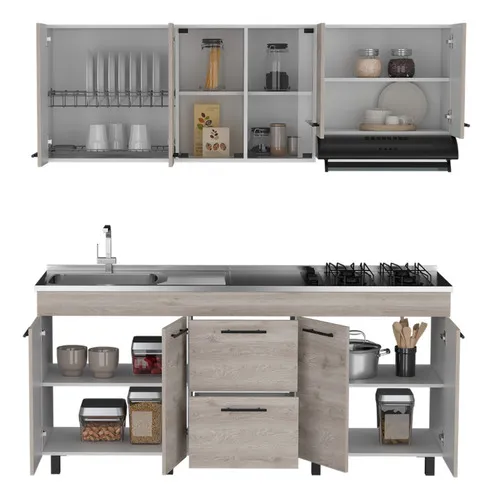 Cocina 180 Ankara Mzn Izq Rta Ceniza Blanco Color Gris