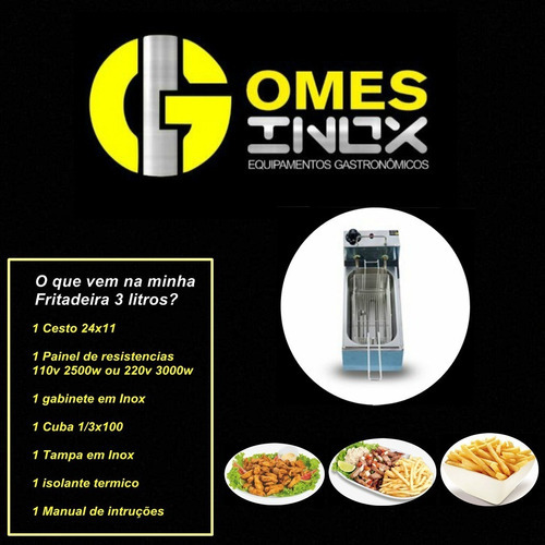 Fritadeira Elétrica 3 Litros Com Tampa Incluso Cor Inox Voltagem
