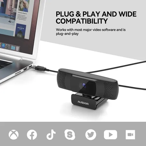 Cámara Web Ausdom Af640 1080p Con Micrófono 90° Fov Usb