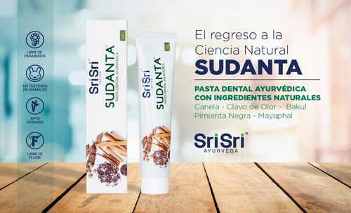 Imagen 2 de 2 de Pasta Dental Sudanta Sri Sri Natural Vegan Libre Fluor 50gr
