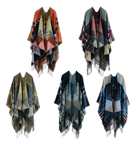 Bufanda Tejida Para Mujer, Chal, Poncho, Estampado Geométric