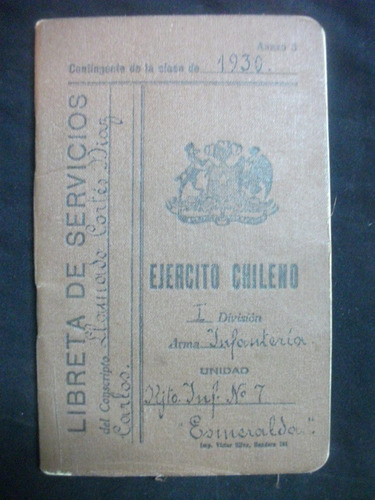 Imagen 1 de 6 de Libreta De Servicios, Ejército Chileno 1930, Infantería