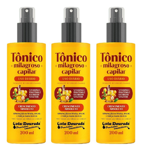 Gota Dourada Tonico Milagroso Kit Com 3un. 200 Ml Cada