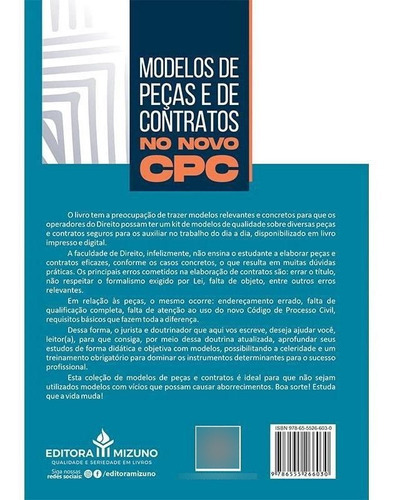 Modelos De Peças E De Contratos No Novo Cpc, De Júlio Cesar Sanchez., Vol. 1. Editora Mizuno, Capa Mole, Edição 1 Em Português, 2023