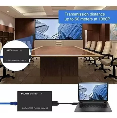 Extensor Video Audio Digital 60mts Hdmi Cable Red Utp Rj45