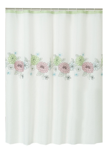 Cortina De Baño Moderna Tela Bordada Chenille Flower File Color Blanco