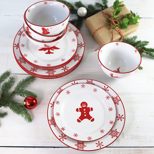 Euro Ceramica Winterfest Collection - Juego De Vajilla De 12