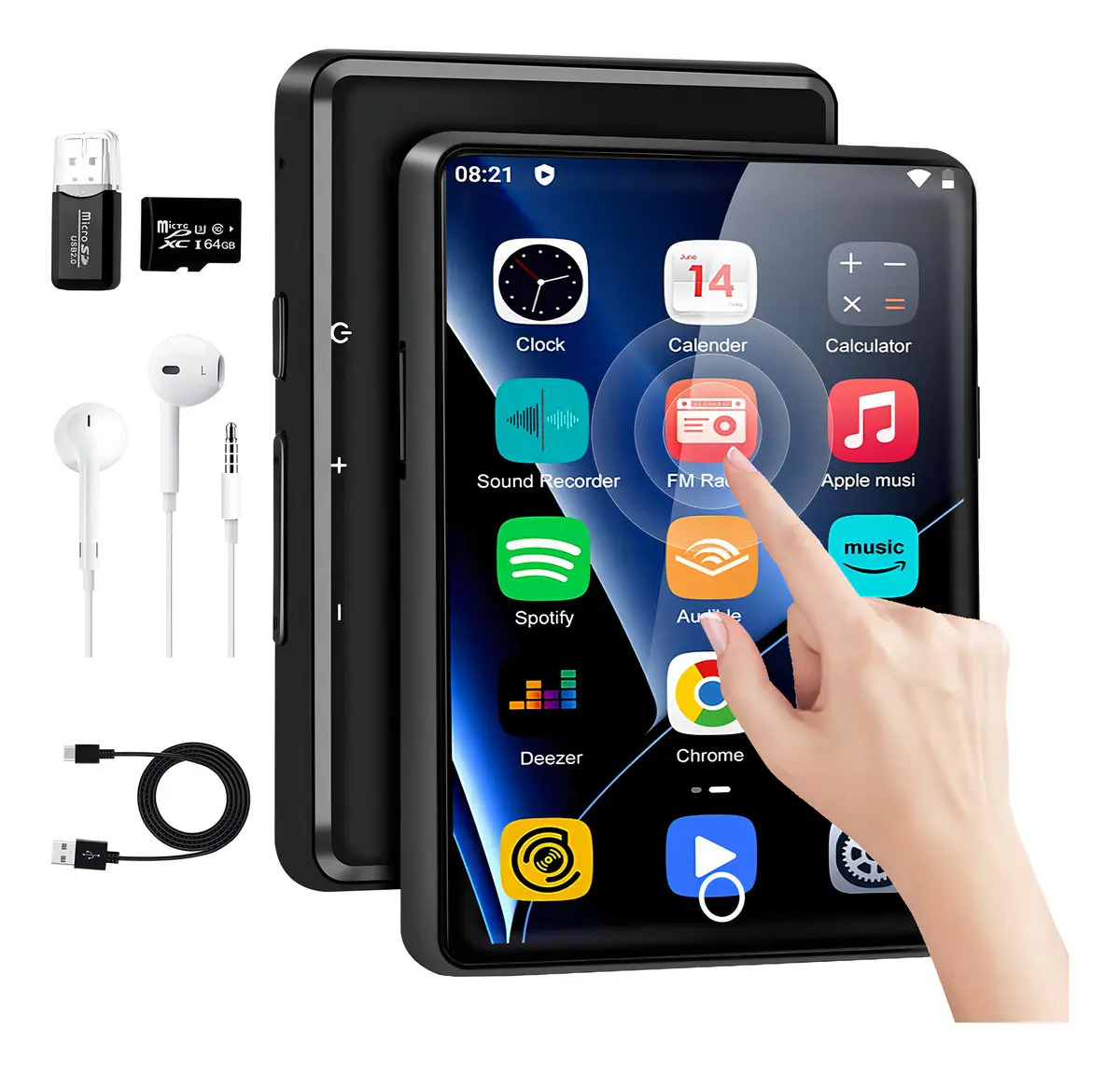 MOXIMX Reproductor Música BFQ-1 Mp3 Mp4 Player Bluetooth5.0 68gb Hifi con Audífonos Portatil 3.0 Pantalla Táctil Versátil Color Negro