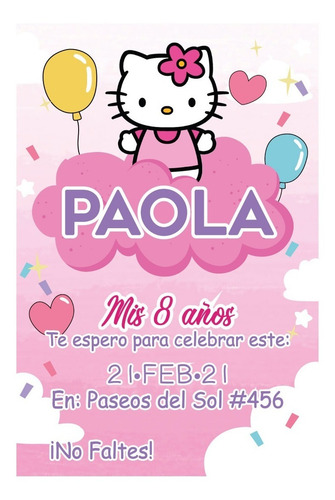 Invitación Digital De Cumpleaños Kitty / Imprimir
