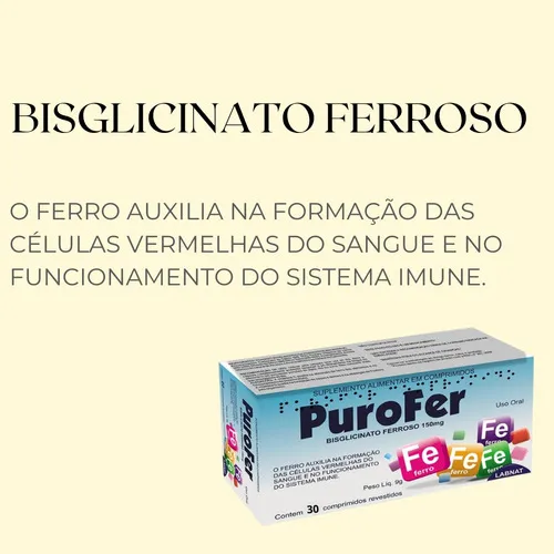 Bisglicinato ferroso Purofer 150 mg c/30 cp = Neutrofer Ferro sabor insípido