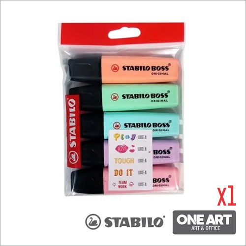 Resaltadores Stabilo Boss Set X 5 Col Pastel + Stickers X 1