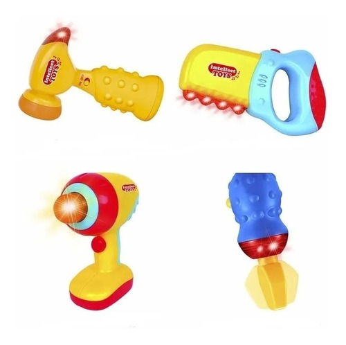 Taladro Infantil Con Luces Set Por 4 Herramientas Serrucho 