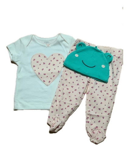 Set Pijama Carters Remera Manga, Gorrito Y Pantalon Con Pie