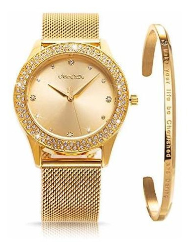 Reloj De Ra Para Mujer Caja De Cristal Malla Banda De Acero 