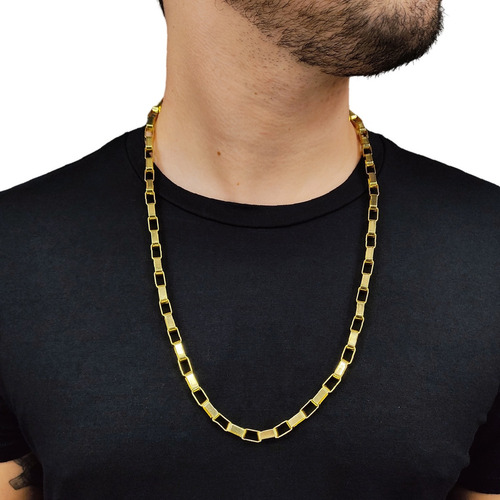 Corrente Cordão Tijolinho 8mm Tungstênio Idêntico Ao Ouro Cor Ouro 18k
