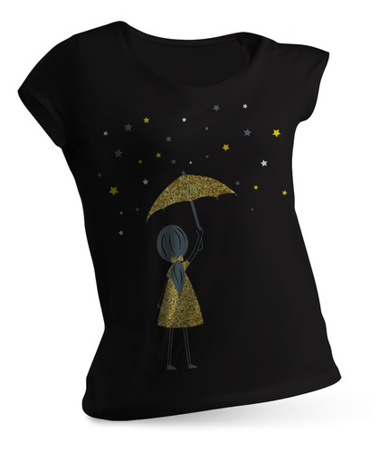 Playera Niña Manga Corta Diseño Lluvia De Estrellas Algodón