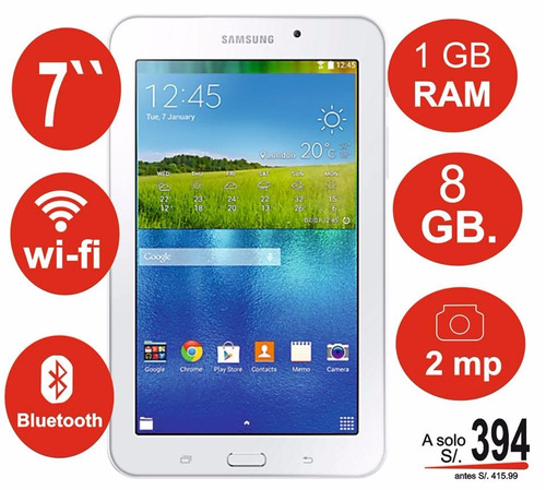 Tablet Samsung Galaxy Tab E, 7.0  Touch Wsvga, Android 4.4,