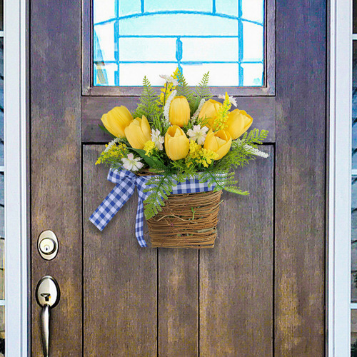 Cesta De Flores Artificiales Con Tulipanes Primaverales Simu