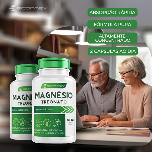 Kit Magnesio L Treonato + Cloreto Pa Puro 500mg 240cp Ecomev Sabor Sem sabor