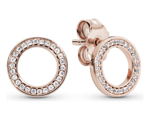 Aretes Pandora Rose Circulo Brillante Circonitas Oro Rosa 