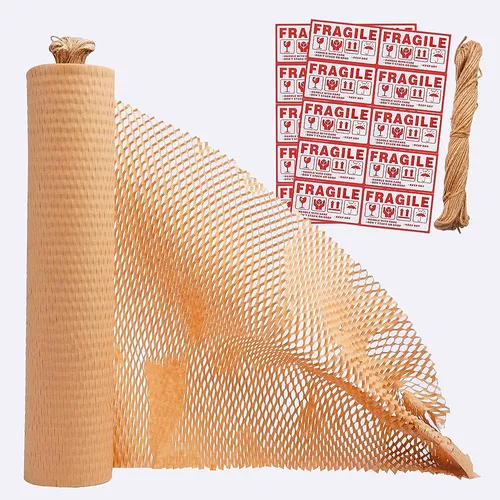 Envoltura de papel de embalaje de panal de abeja de 15 pulgadas x 315 pies,  suministros de mudanza reciclados marrones, papel de burbujas ecológico
